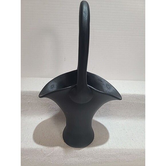 Antique Circa 1920's TIFFIN Brides Basket 11" Satin Black Glass Flower Girl - Picture 1 of 7